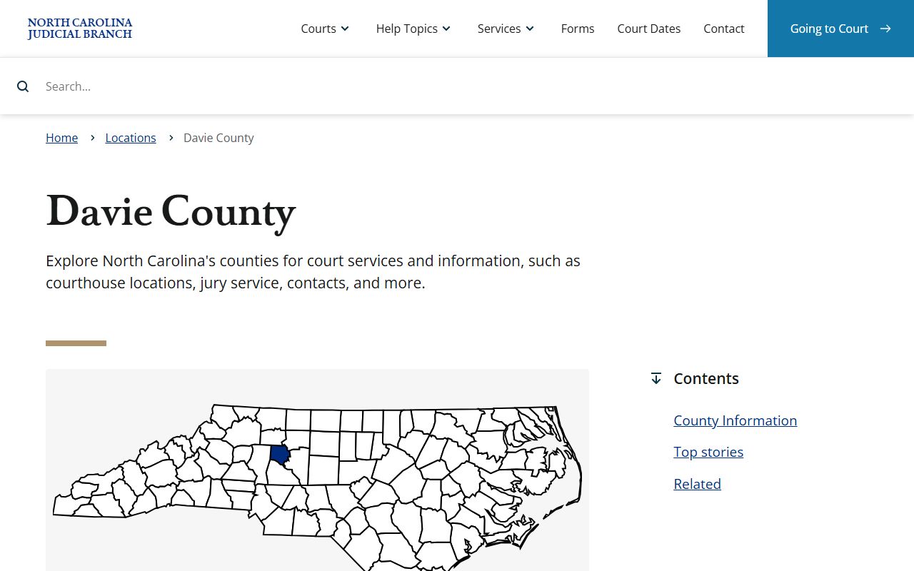 Davie County court records location page for arrest case lookup