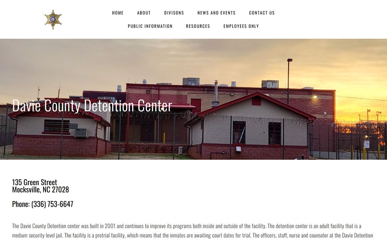 Davie County Detention Center inmate lookup and jail information page
